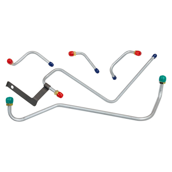 1966-67 Plymouth B-Body 426CID "Hemi" Dual-Quad 3/8, 5/16" Pump to Carb Lines (w/Bracket) 4pc, OE Steel