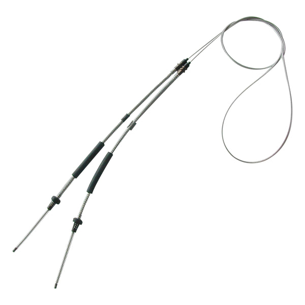 1966 Ford Mustang Rear Parking Brake Cable, Loops for Both Wheels, Outer Housing 22", OE Steel