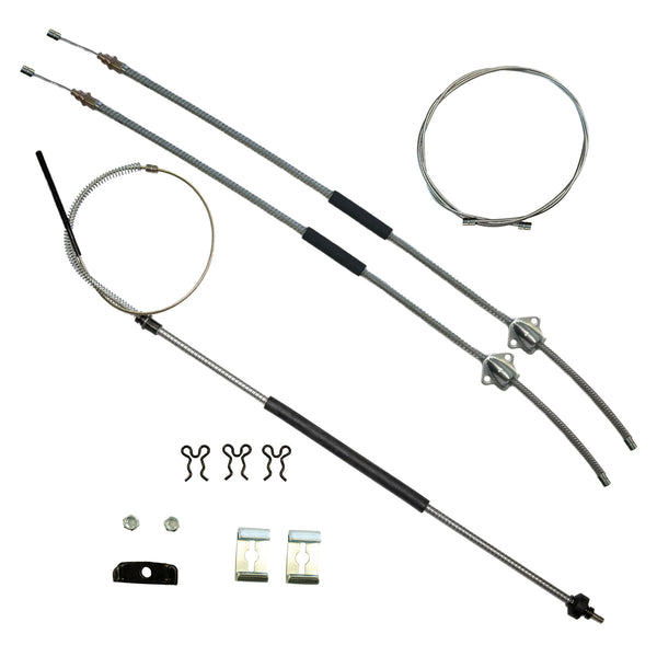 1967-68 Pontiac Grand Prix Catalina Complete Parking Brake Cable Kit, Rear Cables Bolt To Backing Plate, Stainless