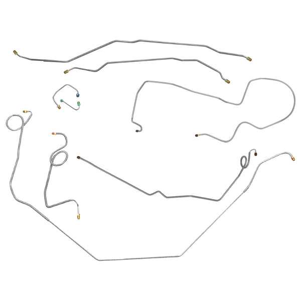 1969 Chevrolet Camaro Complete Power Drum Brake Line Kit 8pc, 2pc Front to Rear, Stainless