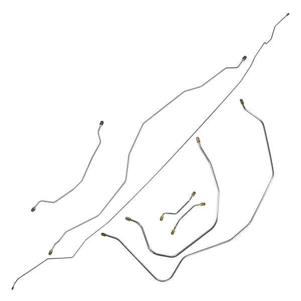 1957 Chevrolet Bel Air w/Single Exhaust (F to R Inside Frame) Manual Drum Brake Line Kit 7pc, Stainless