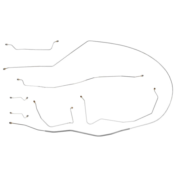 1957 Chevrolet Bel Air Dual Exhaust F to R Outside Frame Manual Drum Brake Line Kit 7pc, Stainless