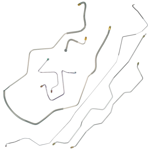 1967-68 Chevrolet Impala V8 (Front of Crossmember) Hardtop Power Drum Brake Line Kit 7pc, Stainless