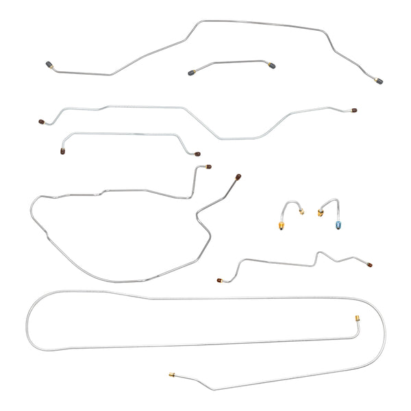 1968-69 Chevrolet GMC Truck 2WD 3/4-Ton Long Bed Coil Rear Complete Manual Drum Brake Line Kit 9pc, Stainless