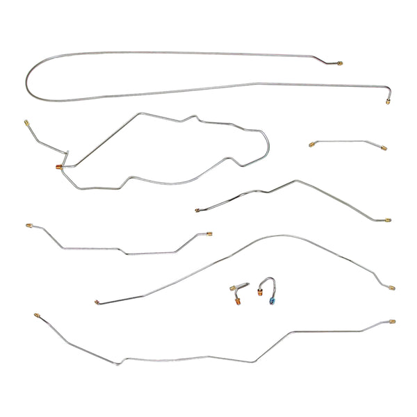 1968-69 Chevrolet GMC Truck 2wd Complete Power Drum Brake Line Kit 9pc, 3/4 ton, Coil Rear, Long Bed, Stainless