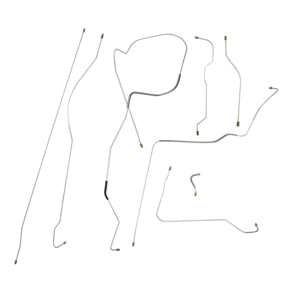 1953 (Late-M/C Line Changes) Chevrolet Corvette w/Two-Piece F to R Manual Drum Complete Brake Line Kit 8pc, Stainless