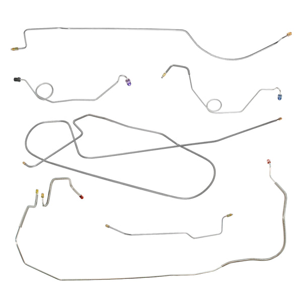 1967 Dodge Coronet/Charger w/Straight Right Front, 8 3/4 Rear Power Drum Brake Line Kit 7pc, Stainless
