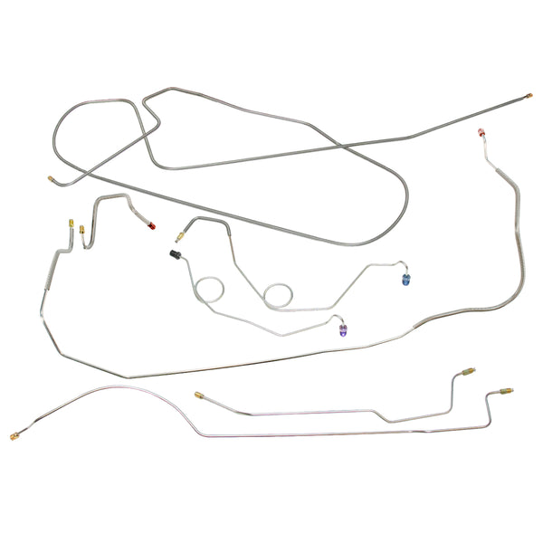 1967 Dodge Coronet Charger Hemi 8-3/4 Axle Complete Power Disc Brake Line Kit (Straight Across Firewall) 7pc, Stainless