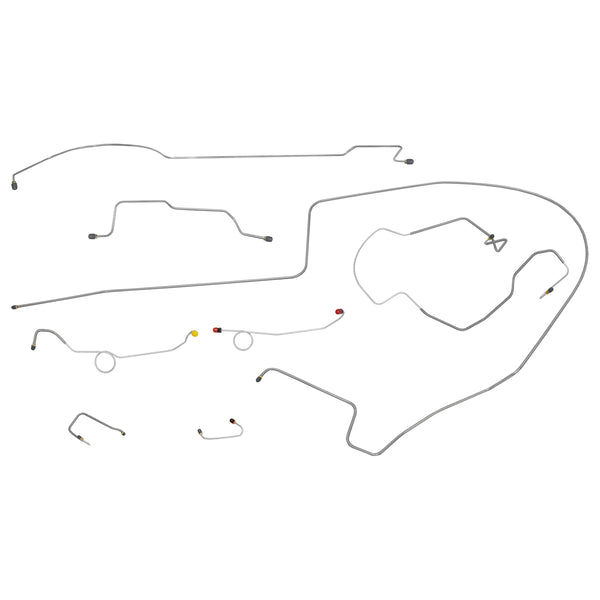 1970 Dodge Coronet/Charger w/Right-Port M/C, One-Piece F to R, 8 3/4 Rear Power Disc Brake Line Kit 8pc, Stainless