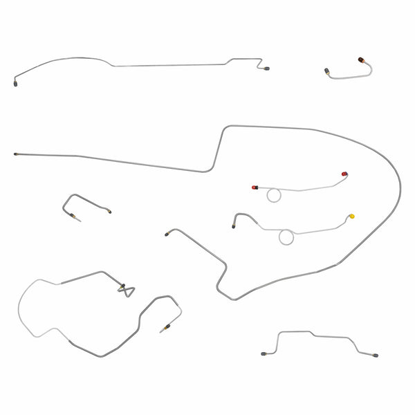 1970 Dodge Coronet/Charger w/Right-Port M/C, One-Piece F to R, Dana Rear Power Disc Brake Line Kit 8pc, Stainless