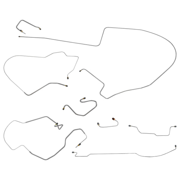 1970 Dodge Coronet/Charger w/Left-Port M/C, One-Piece F to R, Dana Rear Manual Disc Complete Brake Line Kit 8pc, Stainless