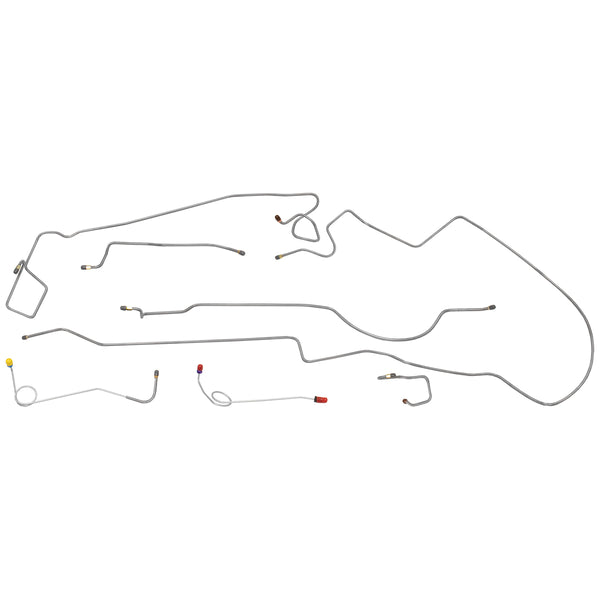 1974-76 Dodge A-Body Dart Manual Disc Brake Line Kit 7pc, 1pc Front to Rear, 8 1/4 Rear Axle, Stainless