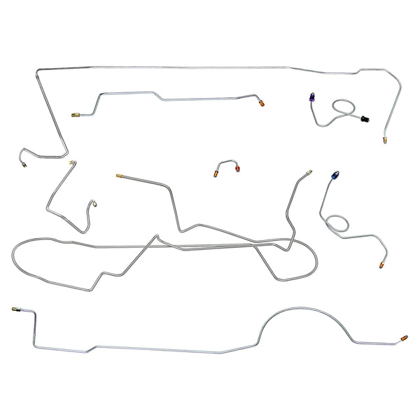 1970 Dodge Challenger 1pc  F to R Power Disc Brake Line Kit 8pc, Stainless