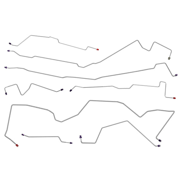 1987-88 Ford Bronco II 4WD With Tee No Valve 2pc F to R Power Disc Brake Line Kit 8pc, Stainless