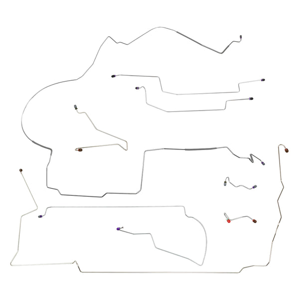 1987-93 Ford Mustang Rear Drum Brake Line Kit 8pc, Stainless