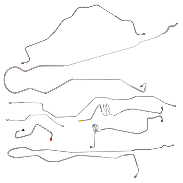 1991-93 Ford F250/F350 2WD Std. Cab Longbed w/Single Rear Wheels Power Disc Complete Brake Line Kit 8pc, Stainless