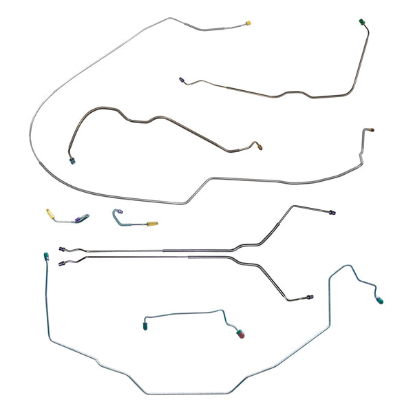 1971-72 Oldsmobile Cutlass/442/F85 Convertible Power Drum Complete Brake Line Kit w/Wheel Lines 9pc, Stainless