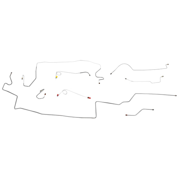 1968-69 Plymouth Barracuda Valiant Two-Piece F to R, 8 3/4 Rear Manual Disc Brake Line Kit 8pc, Stainless