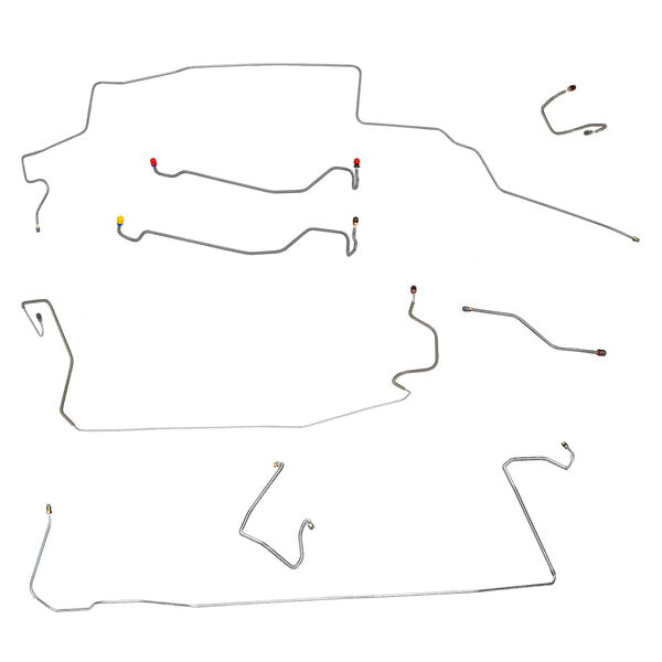 1970 Plymouth Duster/Valiant/Demon w/Two-Piece F to R, 8 3/4 Rear Power Disc Brake Line Kit 8pc, Stainless