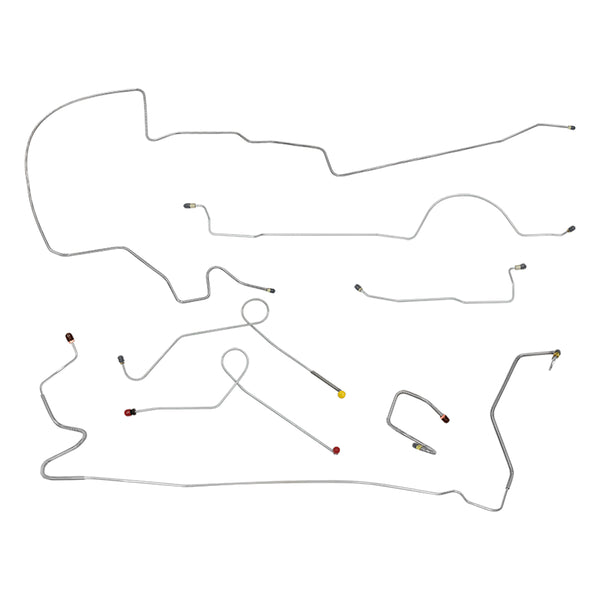 1972 Plymouth Duster Valiant Demon 8-3/4" Axle Complete Power Drum (1pc F to R) Brake Line Kit 7pc, Stainless