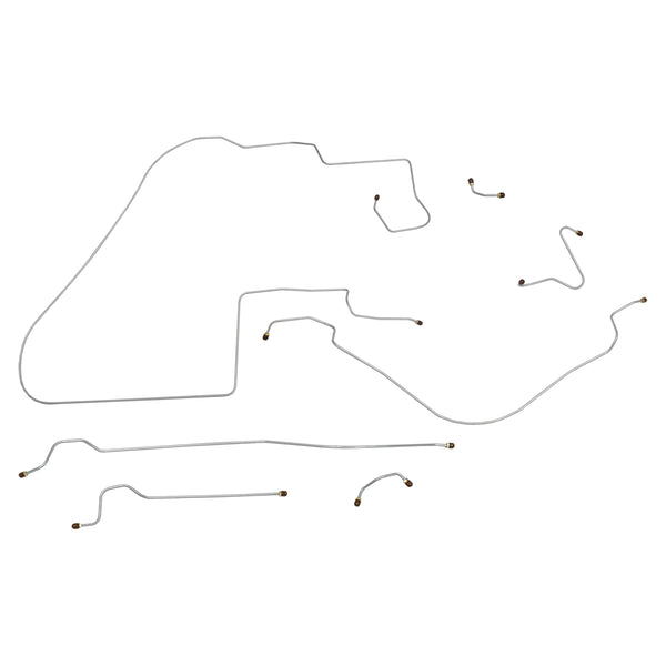 1963-64 Pontiac Catalina (Front of Crossmember Routing) Power Drum Brake Line Kit 7pc, Stainless