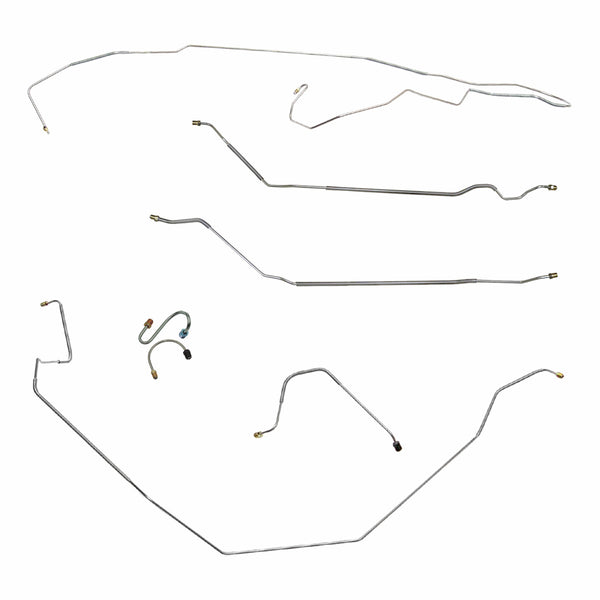 1968 Pontiac Firebird Manual Drum Full Brake Line Kit 7pc, 1pc Front to Rear, Stainless
