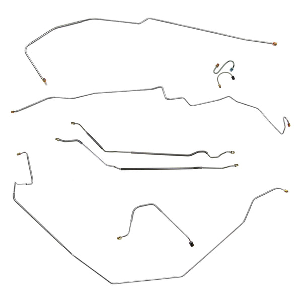 1968 Pontiac Firebird Complete Manual Drum Brake Line Kit 8pc, 2pc Front to Rear, Stainless