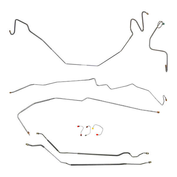 1968 Pontiac Firebird Complete Manual Disc Brake Line Kit 9pc, 2pc Front to Rear, Stainless