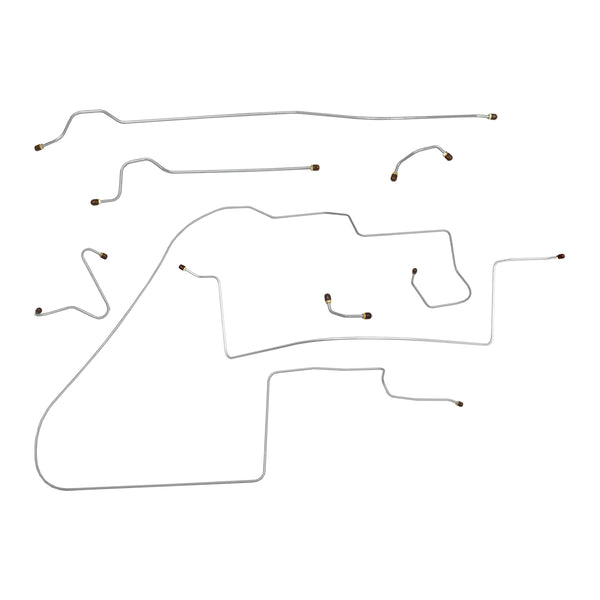 1963-64 Pontiac Grand Prix (Rear of Cross Member Routing) Complete Power Drum Brake Line Kit 7pc, Stainless