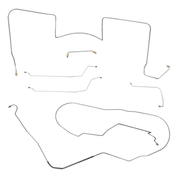 1964 Pontiac GTO Tempest LeMans Power Drum Full Brake Line Kit 6pc, V8, Conv, Side Port M/C, Stainless
