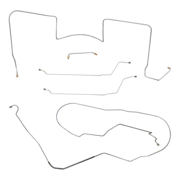 1964 Pontiac GTO Tempesr LeMans Complete Manual Drum Brake Line Kit 6pc, V8, Conv, Side Port M/C (Less Common), Stainless