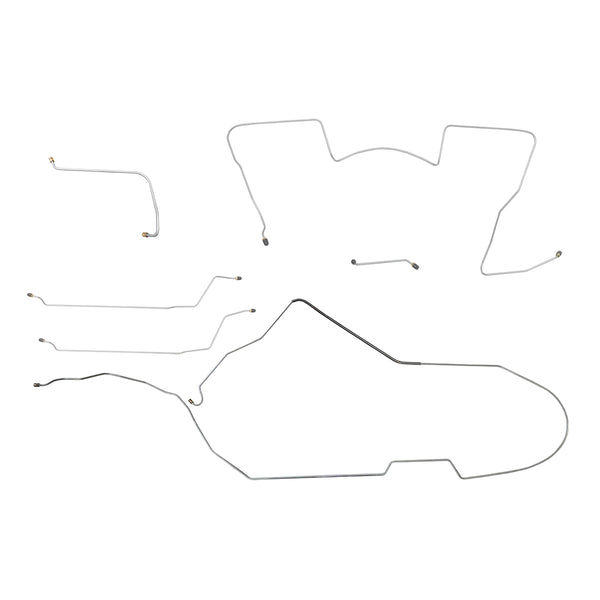 1965 Pontiac GTO Tempest LeMans Power Drum Full Brake Line Kit 6pc, V8, HDT, Side Port M/C, Stainless