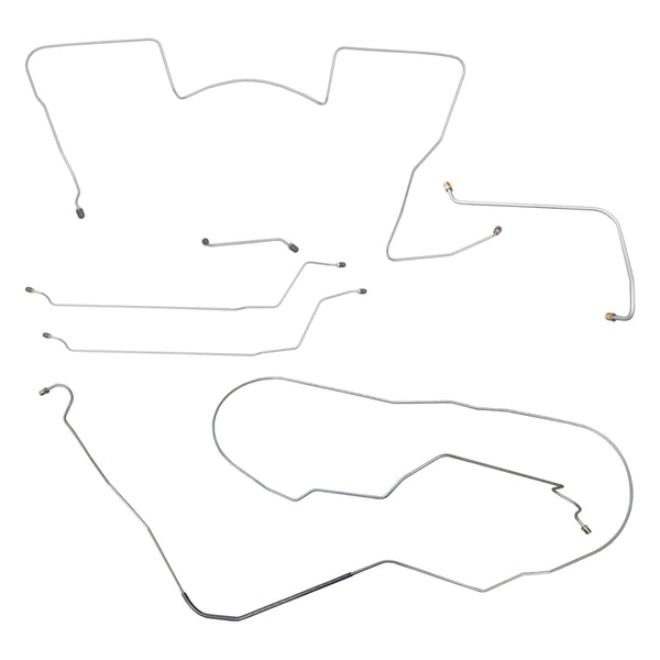 1965 Pontiac GTO Tempest LeMans Power Drum Full Brake Line Kit 6pc, V8, Conv, Side Port M/C, Stainless