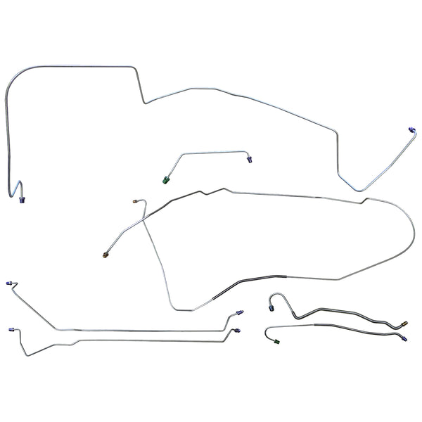1967 Pontiac GTO Tempest LeMans Hardtop V8 AT Manual Drum Complete Brake Line Kit 7pc, Stainless