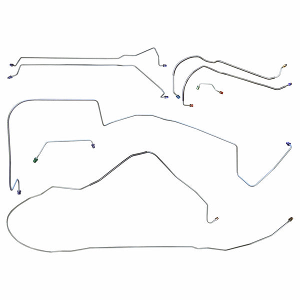 Late 1967 Pontiac GTO LeMans Power Disc Brake Line Kit 8pc, V8, Conv, Valve Lt of M/C, Stainless