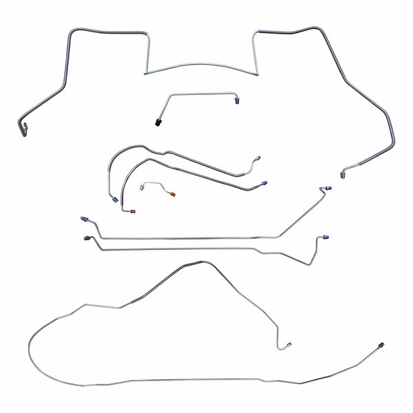 Late 1967 Pontiac GTO LeMans Power Disc Brake Line Kit 8pc, V8, Conv, Valve Lt of M/C, H.O. Ram Air Exhaust, Stainless