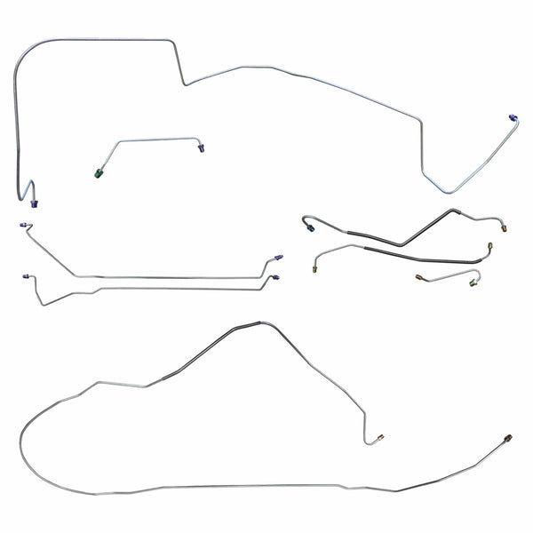 1967 (Early) Pontiac GTO Tempest LeMans V8 Convertible w/Valve Right of M/C Power Disc Complete Brake Line Kit 8pc, Stainless