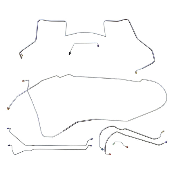Late 1967 Pontiac GTO LeMans Power Disc Brake Line Kit 8pc, HDT, Valve Lt of M/C, H.O. Ram Air Exhaust, Stainless
