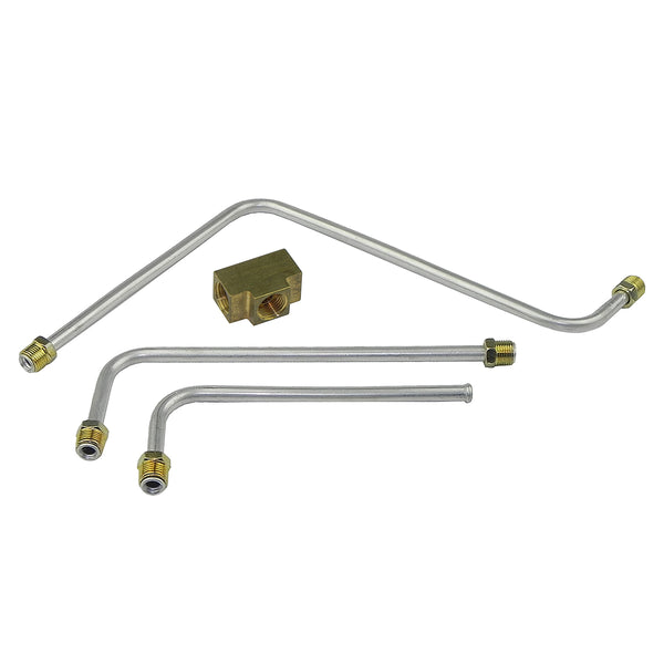 1962 Pontiac 421CID Super Duty Dual Quad 3/8" Pump to Carb Lines Original Style (Flat Bottom) 5/8-18 Thread Brass Block 4pc, Stainless