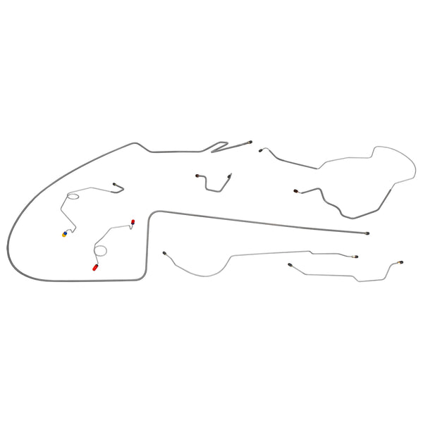 1968-69 Plymouth B-Body Power Disc Brake Line Kit 1pc F to R Left Port Master 8-3/4 Axle 7pc Stainless