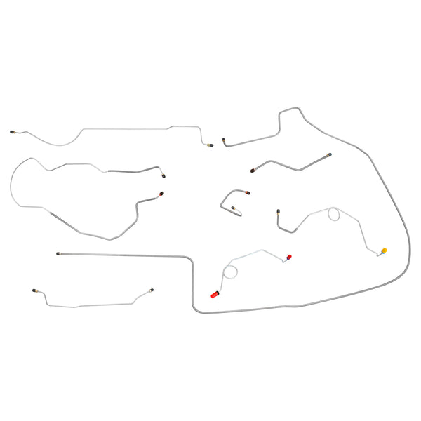 1968-69 Plymouth B-Body Power Disc Brake Line Kit, Two-Piece F to R, Left Port M/C, 8-3/4" Axle, 7pc, Stainless