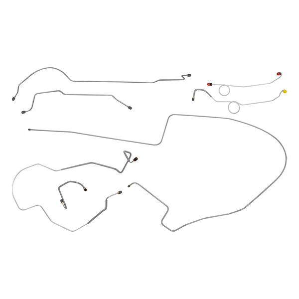 1968-69 Plymouth B-Body Power Disc Brake Line Kit One-Piece F to R, Right-Port M/C, 8 3/4 Axke 7pc, Stainless