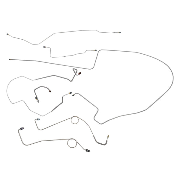 1968-69 Plymouth Roadrunner Satellite GTX Hemi 1pc F to R, Left-Port Master Dana Rear Power Disc Brake Line Kit 7pc, Stainless