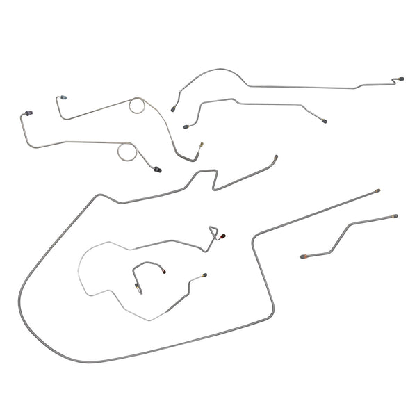 1968-69 Plymouth Roadrunner Satellite GTX Hemi 2pc F to R, Left-Port Master 8-3/4 Rear Power Disc Brake Line Kit 8pc, Stainless