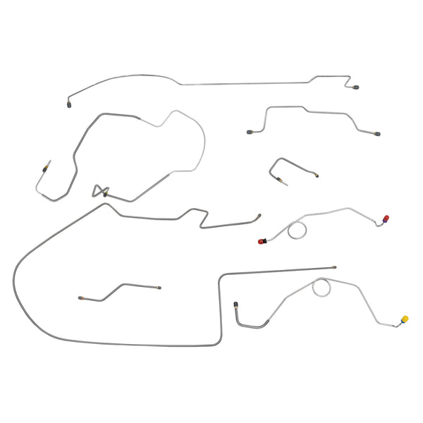 1970 Plymouth B-Body Left-Port Master 2pc F to R 8 3/4 Rear Power Disc Brake Line Kit 9pc, Stainless