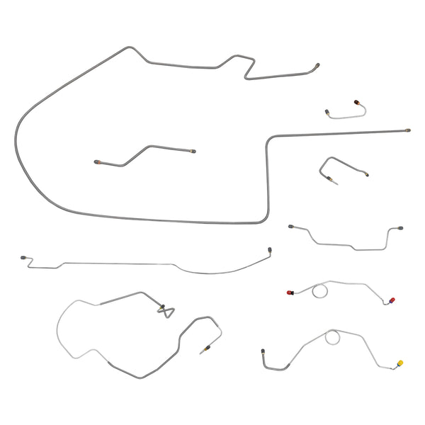 1970 Plymouth B-Body Left Port Master 2pc F to R, Dana Rear Power Disc Brake Line Kit 9pc, Stainless