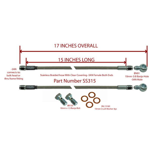 13" Stainless Braided Hose With 3/8-24" Female To 7/16 Banjo