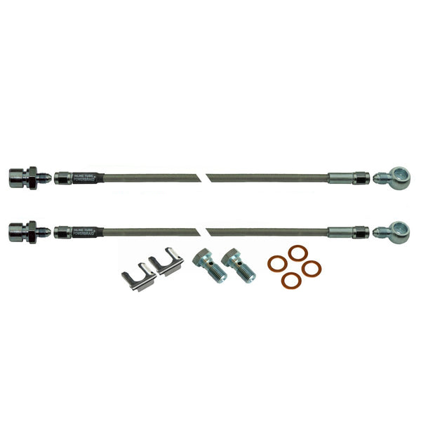 Pair Of Stainless Steel Flex Hose 12" 3/8-24" Female To 7/16-20" Banjo And Bolts