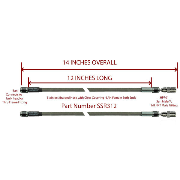 Pair Of Stainless Steel Flex Hose 12" 3an Female to 1/8" Pipe Male