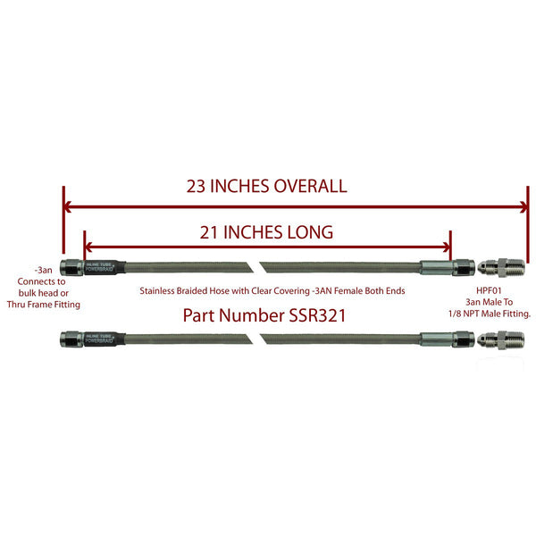 Pair Of Stainless Steel Flex Hose Rear 21" 3an Female to 1/8" Pipe Male